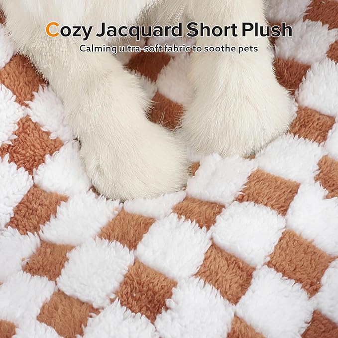 JOEJOY Dog Beds for Small Dogs -Cute Cat Beds for Indoor Cats Calming Pet Beds, Rectangle Orthopedic Cuddle Puppy Bed with Jacquard Shaggy Plush & Anti Slip Bottom, 20x19x6inches, Brown