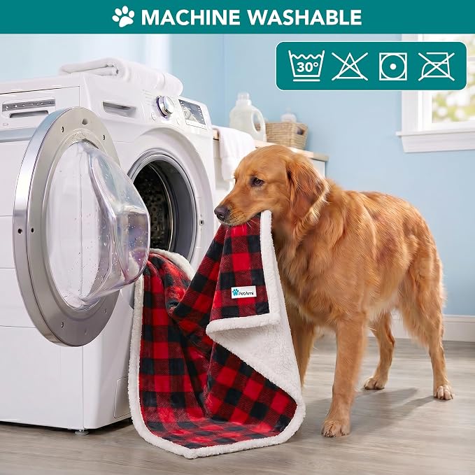 PetAmi Dog Blanket for Small Medium Dogs and Cats, Soft Sherpa Fleece Pet Blanket Throw for Puppies Kittens, Reversible Plush Couch Cover Protector Sofa Bed Crate, Machine Washable, 60x40, Checker Red