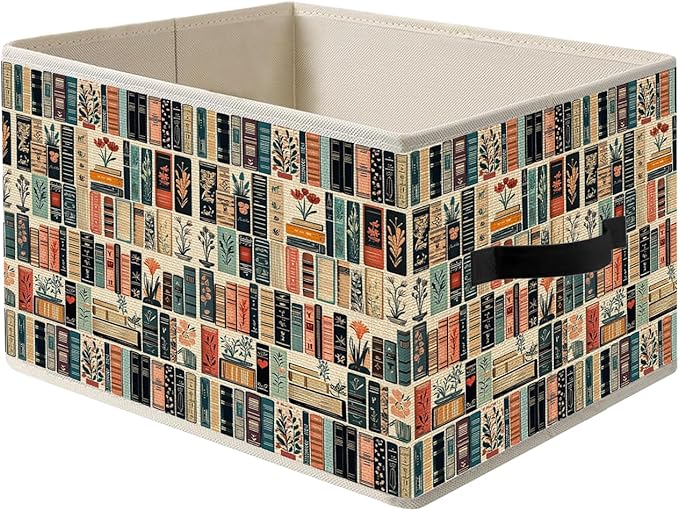 Vintage Book Lovers Storage Bins, Retro Bookish Foldable Closet Organizers Storage Basket Toybox for Reading Corner Room Library Bedroom Bathroom Home Clothes Toys Books