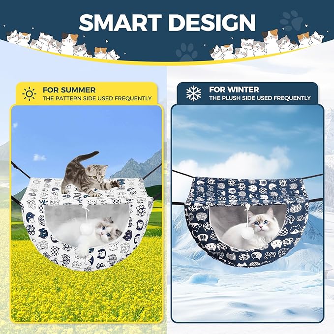 Admaison Cat Hammock for Cage with Ball,Hanging Pet Hammock Bed Adjustable,Double Layer Soft Sleeping Hammock for Cats,Ferret,Puppy,Rabbits,Small Animals,1Pack (White)
