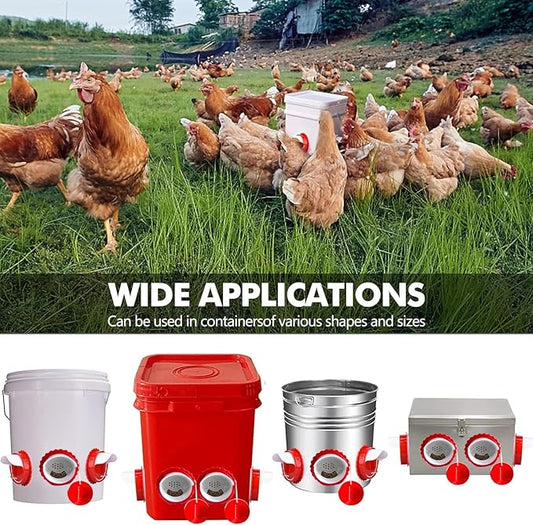 Chicken Feeder Port Kit –6 Pack Automatic Poultry Feeder Cups for Buckets & Bins, No Waste Rainproof DIY Chicken Feeders for Hens, Ducks & Other Poultry