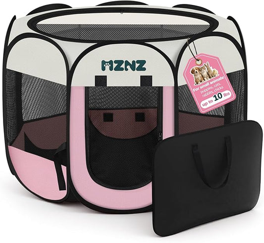 Dog Playpen, Portable Puppy Pet Crate Indoors for Small/Medium/Large Dogs Cats Rabbits, Foldable Dog Cage Enclosure for Outdoor, Pop Up Dogs Tent Kennel with Carrying Case, Pink