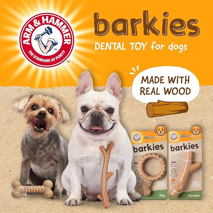 Arm & Hammer for Pets Barkies Tree Branch Compressed Wood Collection, 8 Inch Bacon Flavored Chew Toy for Dogs, Faux Stick, Splinter-Free, Safer Alternative to Chewing Sticks - 2 Pack