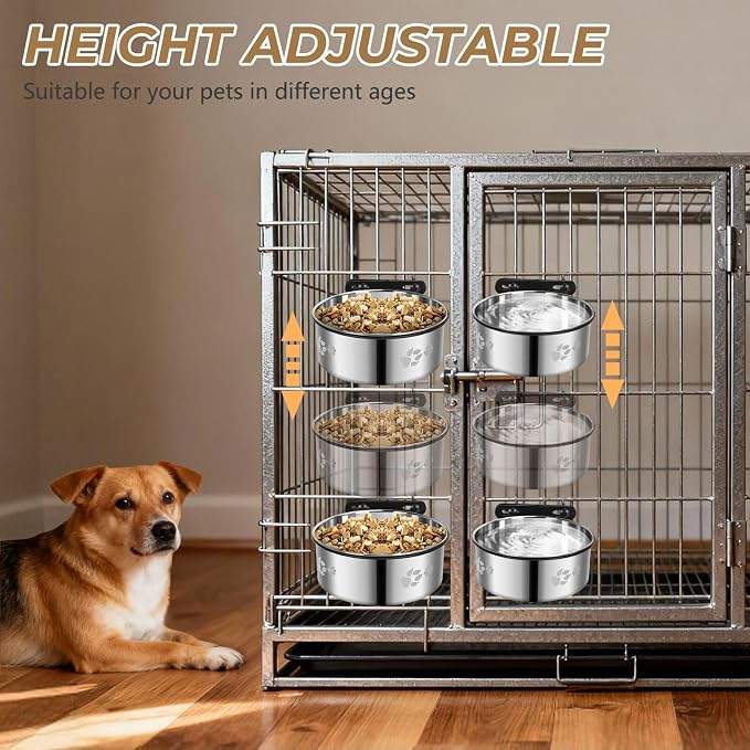 Kennel Bowls Mountable,2 Pack Dog Crate Water Bowl No Spill,Hanging Dog Bowl for Crate Cage,Stainless Steel Dogs Water Feeder Dish for Dogs Cats Bunny Ferret Bird