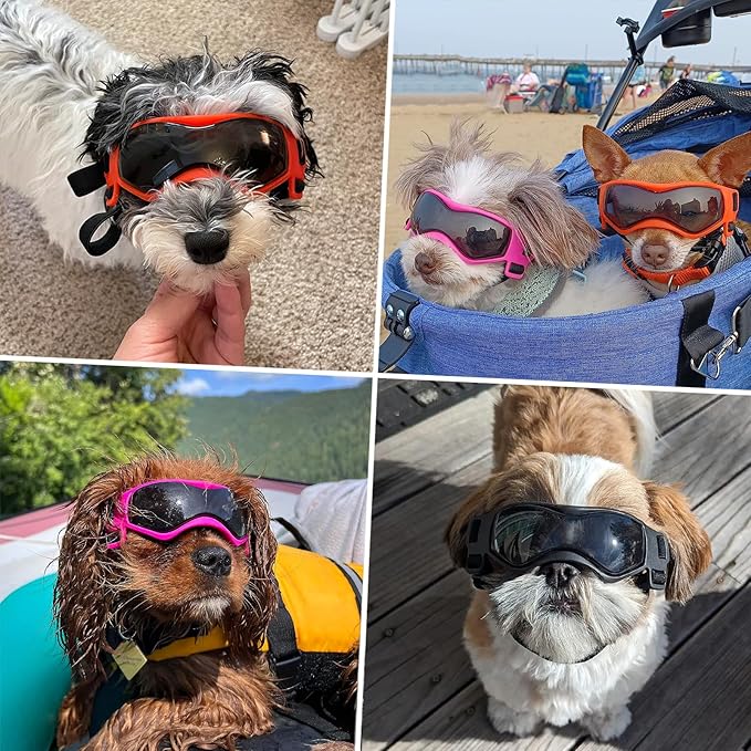 Dog Goggles Small Breed, Dog Sunglasses UV Protection Puppy Eyewear for Small Pet Outdoor Riding Driving, Orange S