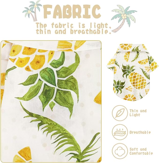 Hawaiian Dog Shirt – Lightweight and Breathable Summer T-Shirt with Tropical Prints, Fun Beach Outfit for Small, Medium, and Large Dogs, Perfect for Hot Days and Outdoor Vacation.Pineapple S