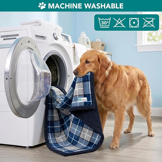 PetAmi Dog Blanket for Medium Large Dogs and Pets, Soft Sherpa Fleece Pet Blanket for Cats Puppies, Reversible Plush Couch Cover Protector Sofa Bed Car Seat, Machine Washable, 80x60, Plaid Navy Blue
