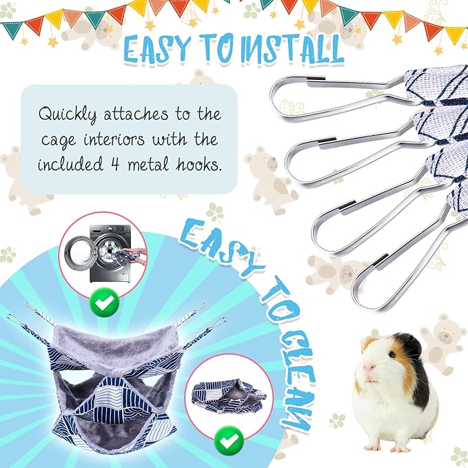 3 Tier Guinea Pig Cage Accessories,Ferret Rat Hammock, 13.7x13.7 Inches,Pet Cage Hanging Bunkbed Hammock for Small Animals, Guinea Pig, Ferret, Squirrel, Chinchilla, Rat,Parrot
