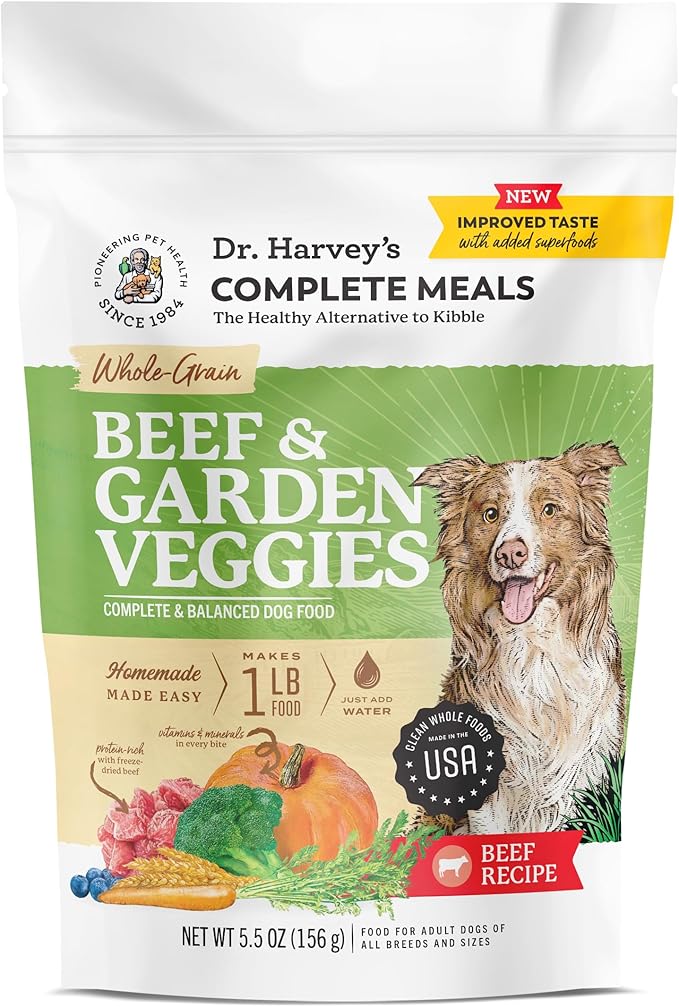 Dr. Harvey's Beef & Garden Veggies Dog Food, Whole-Grain Dehydrated Dog Food with Freeze-Dried Beef (5.5 Ounces, Trial Size)