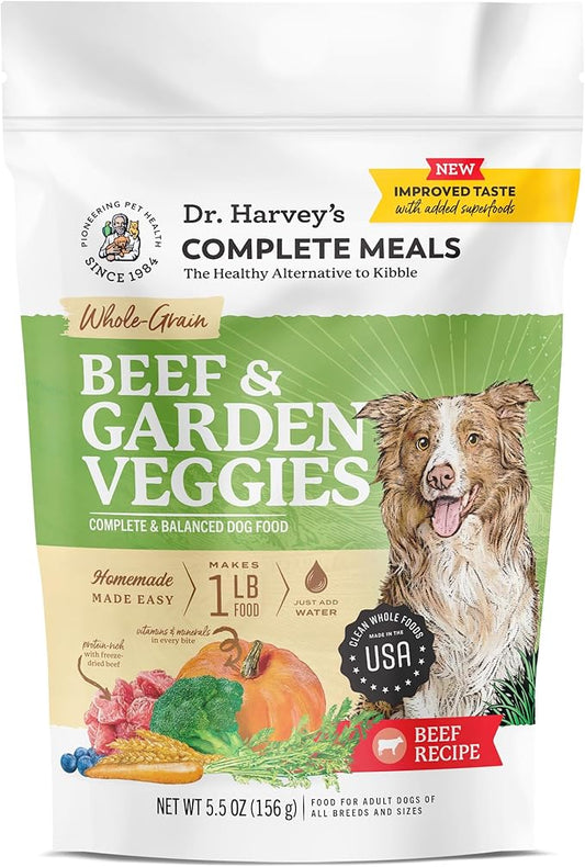 Dr. Harvey's Beef & Garden Veggies Dog Food, Whole-Grain Dehydrated Dog Food with Freeze-Dried Beef (5.5 Ounces, Trial Size)