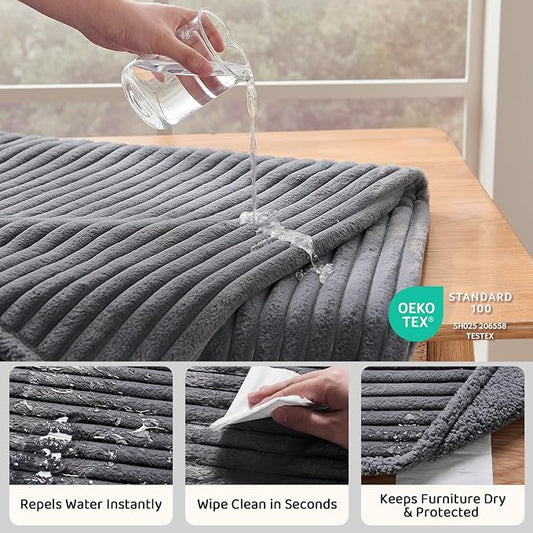 Qeils Waterproof Calming Cat Blanket for Indoor Cats, Noiseless Soft Plush Dog Blanket for Pets, 500GSM Thick Faux Fur Pet Throw, Couch Furniture Protector for Puppy, Charcoal Grey, 25x30IN