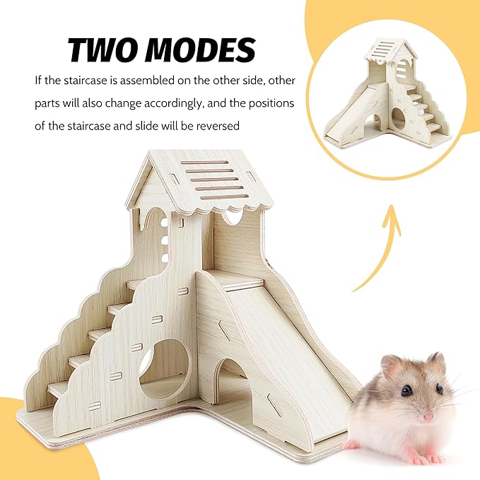 Hamster House,Tiny House with Slide House, Double-Decker Hut,Hamster Cage Accessories,Small Animal Habitat Decor for Hamster