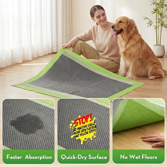 CROCI Pee Pads for Dogs, 30"x36" XXL Puppy Pads, 2X Odor-Control with Charcoal & Bamboo Material, 4-Corner Adhesive Tabs, Super Absorbent & Leak-Proof (40 Counts)