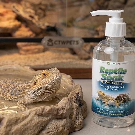 CTWPets Reptile Electrolyte Soak – Vitamin & Electrolyte Bath Concentrate for Bearded Dragons, Leopard Geckos, Tortoises & Snakes – Makes 100+ Baths (8oz, Easy Soak)