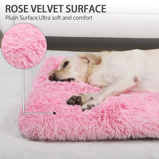 Vonabem Large Dog Bed Pink, Washable Pet Crate Pads for Large Medium Dogs, Plush Soft Girl Princess Puppy Beds,Anti-Slip Pets Mats for Sleeping 35 * 23 inch