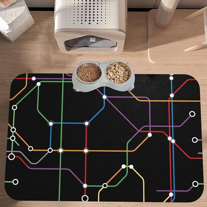 Network Subway Pet Feeding Mat Quick Dry Absorbent Dog Cat Food Mat Non Slip Waterproof Bowl Placemat