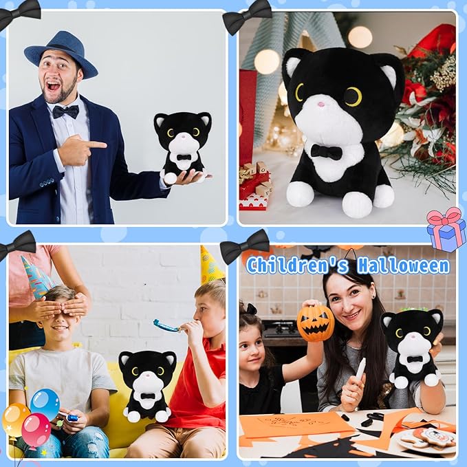 Tuxedo Cat Plush Toy, Black and White Cat Stuffed Animal with Bow Tie, Anime Plushies for Girls and Boys, Cute Soft Stuffed Cat Plushie Toys for Kids, Birthday Party