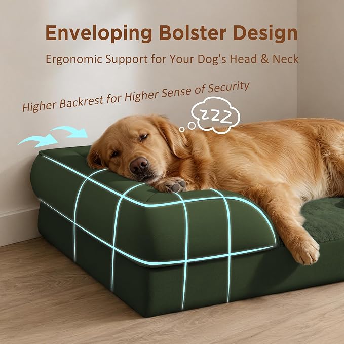 Comfort Expression Orthopedic Dog Bed for Extra Large Dogs with Bolster | Waterproof Dog Couch Bed with Washable Cover & Non-Slip Bottom, Supportive Egg Crate Foam XL Pet Bed, 45x35 Inch