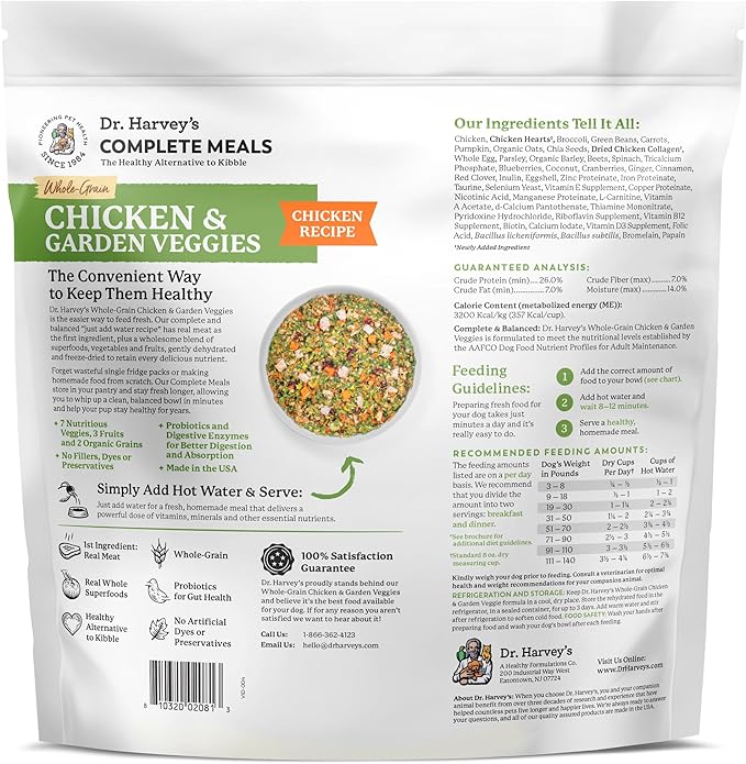 Dr. Harvey's Chicken & Garden Veggies Dog Food, Whole-Grain Dehydrated Dog Food with Freeze-Dried Chicken (5 Pounds)