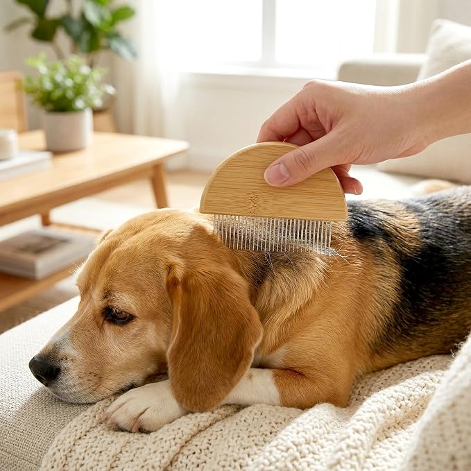 2 Pack Eye Comb for Small Dogs, Bamboo Cat Flea Eye Tear Stain Remover Comb, Pet Grooming Combs with Wide Fine Teeth Shedding Detangling Brush for Cat Hair Daily Care