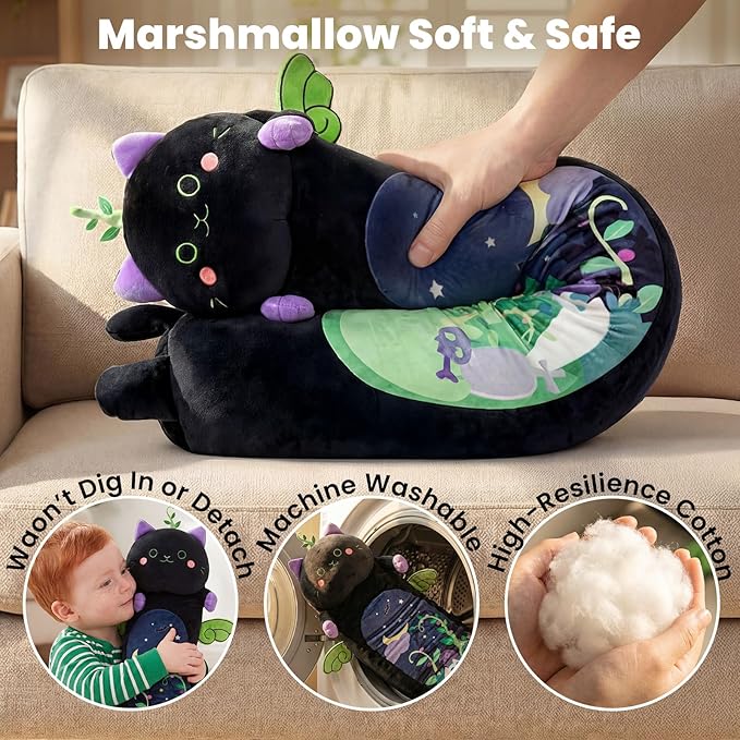 Mewaii Long Cat Plush 5 Sizes, 120% Extra Filling Giant Plushness Kids Body Pillow, Kawaii Cute Black Cat Stuffed Animals Plushies, Big Long Body Pillow Black Cat Plush Gift for Girls 36”