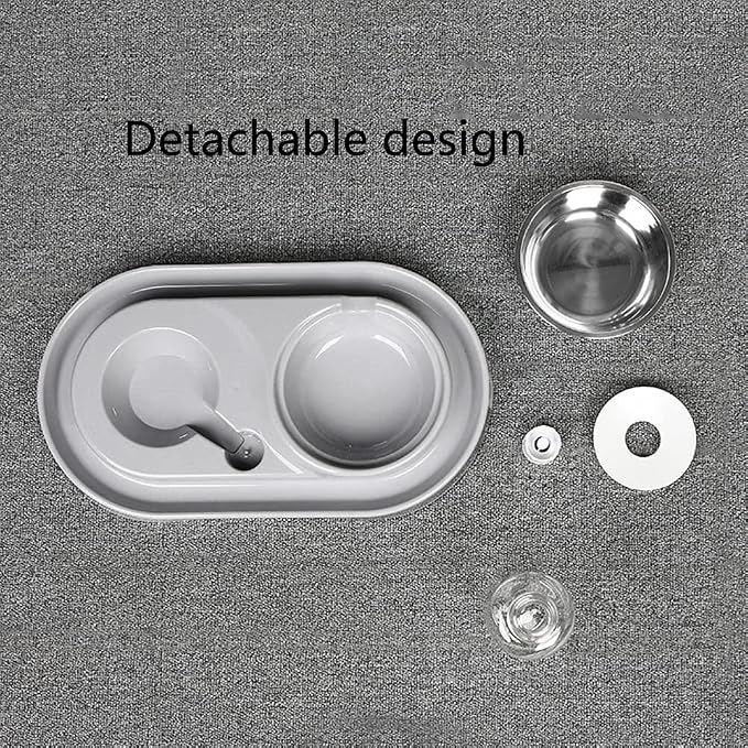 Luck Dawn Pet Feeder, Stainless Steel Double Dog Cat Bowls with Automatic Water Dispenser, for Small and Medium Pets, 500ml, Pink/Blue/Grey
