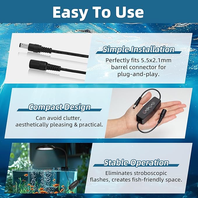 DaToo Aquarium Light Timer&Dimmer Fish Tank Light Controller with Adjustable Brightness Single Channel LED Light Timer 4/8/12h Dimmer Lights Switch for 5-24V DC LED Lights