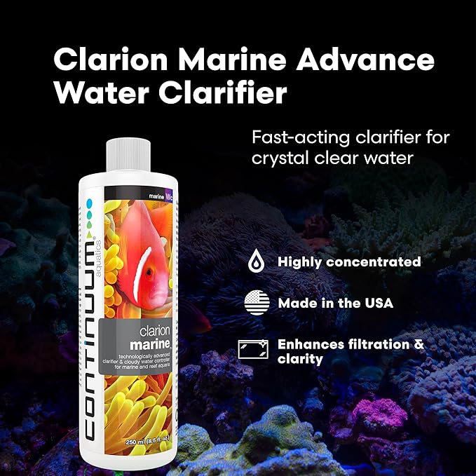 Continuum Aquatics Clarion Marine Water Clarifier for Saltwater Aquariums – Clears Cloudy Water Fast – Reef-Safe Formula – Enhances Filtration & Clarity, 500 ml