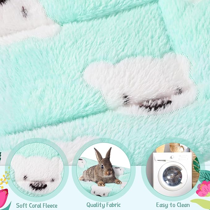 Jetec 2 Pieces Guinea Pig Bed Rabbit Bed Warm Small Animal Hamster Bunny Mats Winter Warm for Bunny Hamster Squirrel Hedgehog Chinchilla Small Animal Accessories(Green, Blue,Bear Pattern)