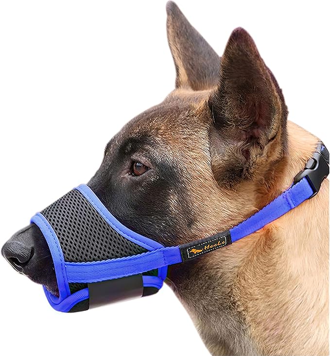HEELE Dog Muzzle,Soft Nylon Muzzle Anti Biting Barking Chewing,Air Mesh Breathable Drinkable Adjustable Loop Pets Muzzle for Small Medium Large Dogs 4 Colors 4 Sizes (Blue, S)