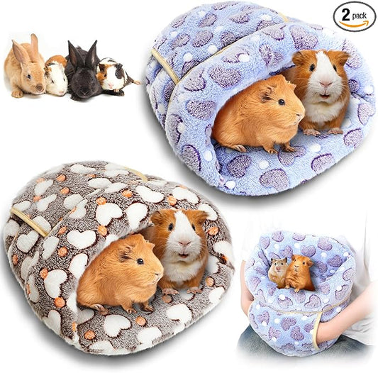 Wenqik 2 Pcs Guinea Pig Hideouts Guinea Pig Bed Washable Bunny Bedding Cuddle Warm Small Pet Sack Supplies Portable Pet Carrier Cage Nest Accessories for Cage(Gray, Pink,Heart)
