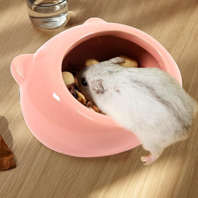 Ceramic Small Pet Hamster Food Bowl – Spill-Proof Guinea Pig & Hedgehog Dish – Durable, Easy to Clean, Non-Tip Design for Small Pets (Pink)