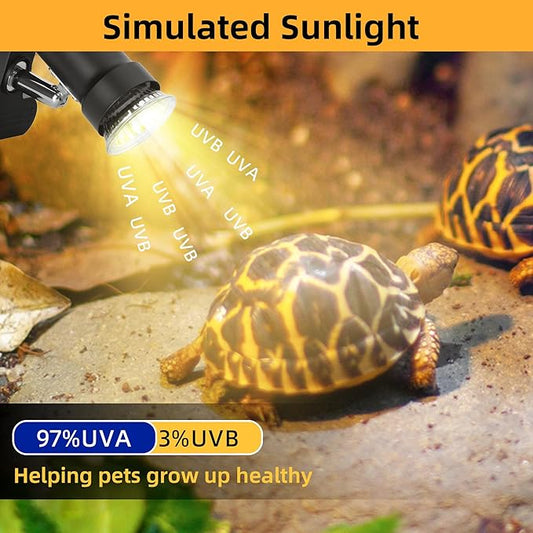 Reptile Heat Lamp with 360° Rotatable Clamp Basking Spot Light with 50W UVA UVB Heat Bulb Simulated Sunlight Heating Lamp for Turtles Lizards Snakes Amphibian Terrariums Tanks