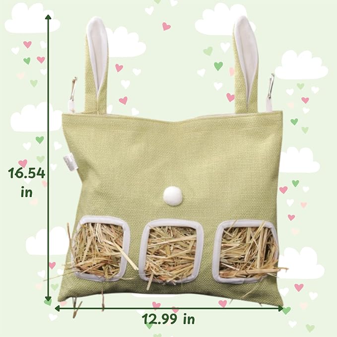 Cute Hanging Rabbit Hay Feeder Bag, Guinea Pig Hay Bag, Bunny Feeders Holder Storage For Small Pets Bunnies Chinchilla Hamster Rats, Guinea Pig Accessories For Cage, Bunny Accessories For Cage (Green)