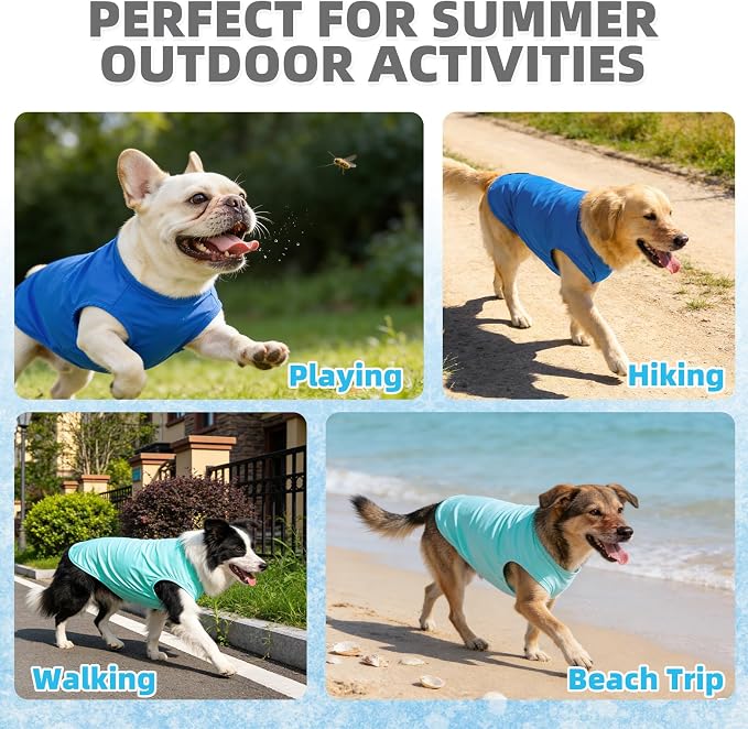 KOOLTAIL Cooling Sunblock Dog Clothes for Large Dogs, 2 Pack UPF50+ UV & Insect Protection Quick Dry Dog T Shirts for Outdoor, Anti-Hair Loss Breathable Sleeveless Pet Vest Tank Tops, Blue&Green, XL