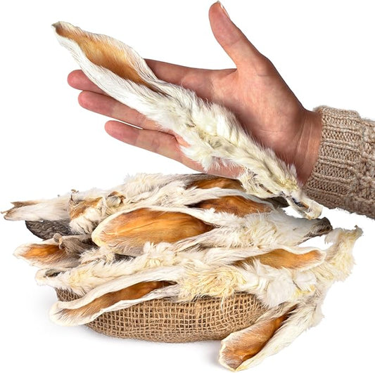 Rabbit Ears with Fur Dog Treats (10 pcs)| All-Natural, Hypoallergenic, Dehydrated Chews | Supports Dental Hygiene & Digestion | Ideal for Small, Medium & Large Dogs