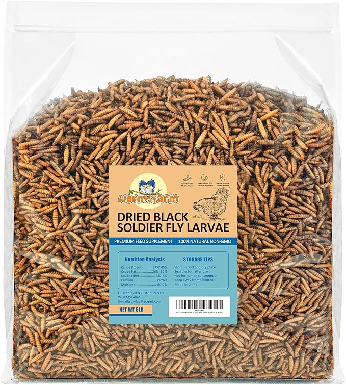 WormsFarm 5LB Dried Black Soldier Fly Larvae Treat for Chicken More Calcium Than Mealworms,for Laying Hen,Wild Birds (5 Pound)