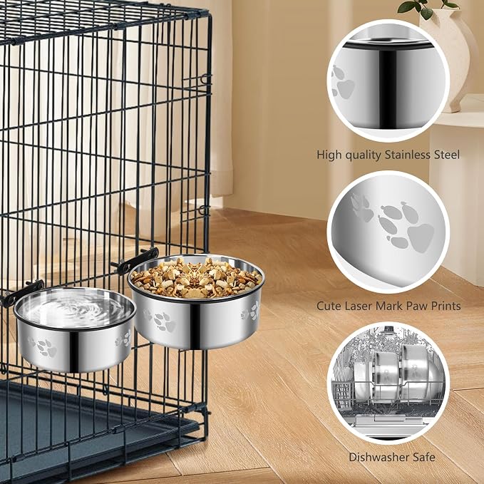 Dog Crate Bowl,2 Pack Metal Dog Water Food Bowl No Spill,Hanging Dogs Bowls for Kennel,Dogs Crate Water Feeder,Stainless Steel Kennel Bowls Mountable for Cats Bunny Ferret Bird