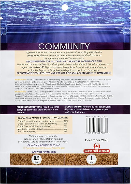 Northfin Fish Food Community Formula Slow Sinking Pellets (1mm 250g)