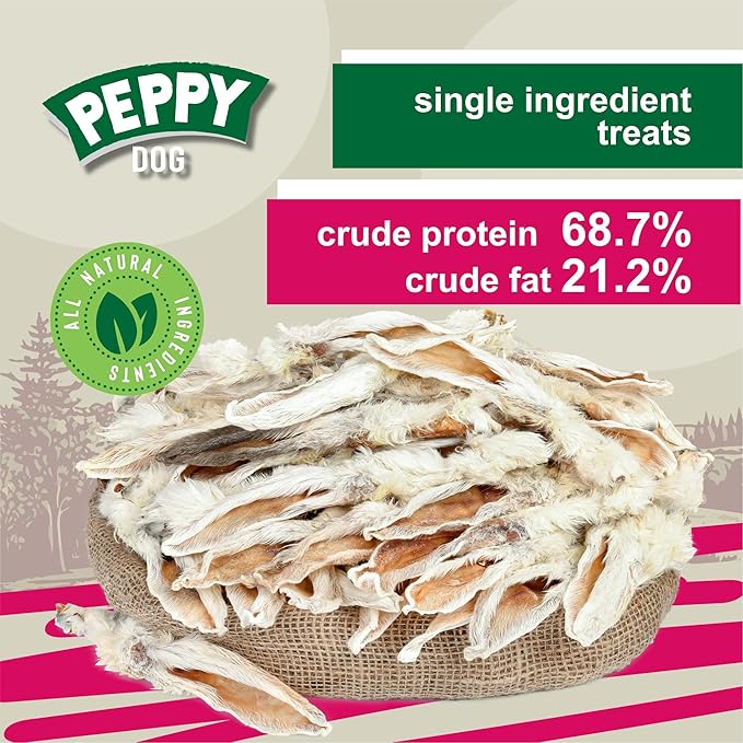 Rabbit Ears with Fur Dog Treats (50 pcs)| All-Natural, Hypoallergenic, Dehydrated Chews | Supports Dental Hygiene & Digestion | Ideal for Small, Medium & Large Dogs