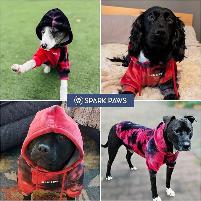 Spark Paws Dog Hoodie – Premium Dog Sweater for Small, Medium, and Large Dogs | Warm Outfits for French Bulldogs, Pitbull, Puppy, Winter Jacket Alternative - Red & Black - 2XL
