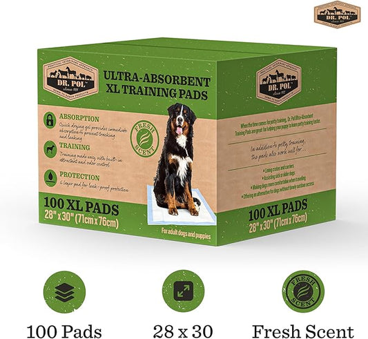 Dr. Pol Puppy Training Pads - X-Large Scented Pee Pads for Dogs with Ultra Absorbent Quick Dry Gel, 28 x 30, 100 Count