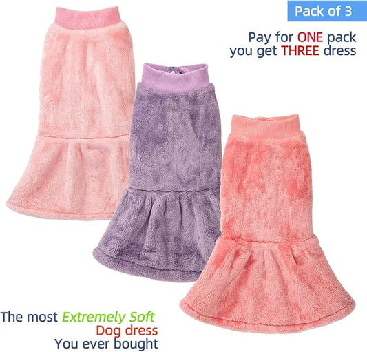 FabriCastle Dog Dress Clothes, 3-Pack Sweaters XS Small for Dogs Girl & Cats, Ultra Soft Warm Pet Coats for Winter, Female Puppy Apparel, Doggy Outfits XXS – XL (Pink,Violet,Rosepink, Small)