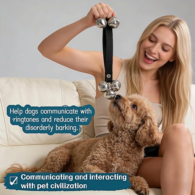 Dog Doorbell for Potty Training, Adjustable Length with 7 Extra Loud Bells, Black Nylon Strap with Metal Bells, 31-33 Inches