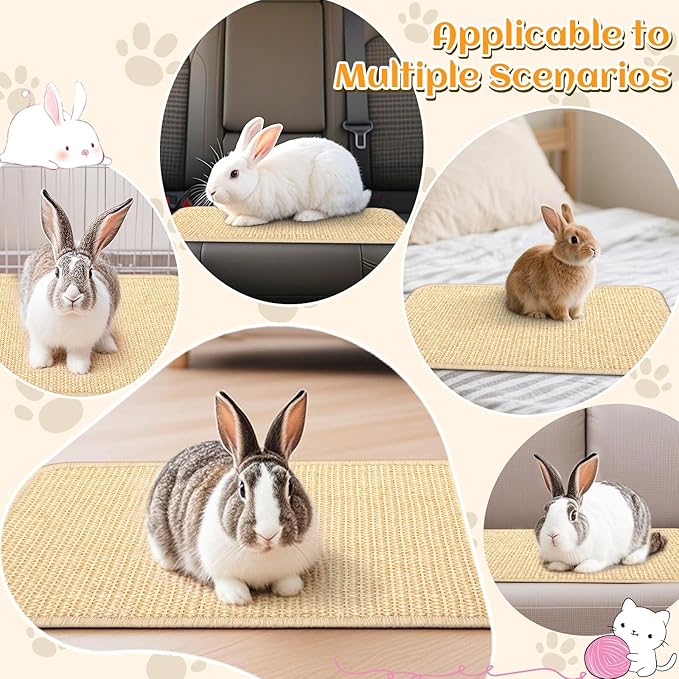 PETKNOWS 2PCS Rabbit Scratch Mat, Sisal Rabbit Scratching Pad Natural Bunny Scratching Pad Claws and Teeth Care Rabbit Mats (Beige, 15X11.8 inche, 2)