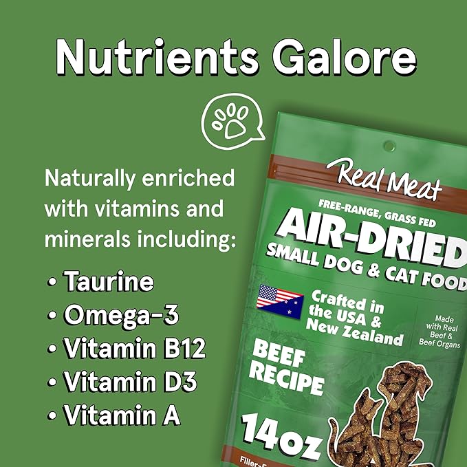 TRMC Real Meat Air Dried Cat Food & Dog Food w/Real Beef - 14oz of USA-Crafted Grain-Free Dry Dog & Cat Food Sourced from Hormone-Free, Free-Range, Grass-Fed Beef - All Natural, High Protein Pet Food