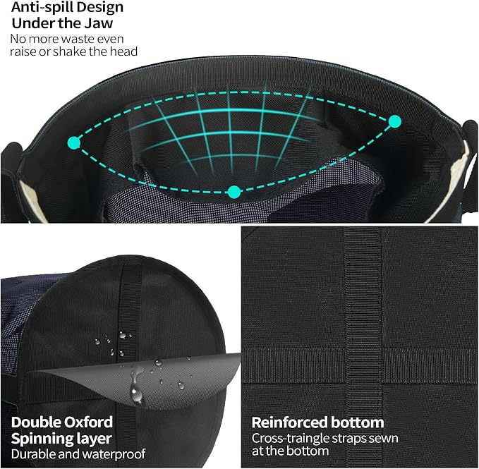Horse Feed Bag 2 PCs, Breathable Mesh Feed Bags for Horses, Muzzle Feedbag for Feeding Grain, Anti-Spill Design Feeder, Soft Neck Pad Nose Pad, Universal Fit (Darkblue)