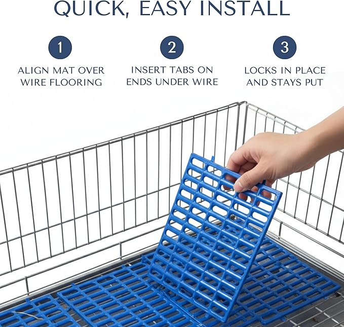 Premium Rabbit Cage Mats (Blue, 2 Pack) | Heavy Duty ABS Wire Floor Protectors | Prevent Sore Hocks & Feet for Bunnies | 15x10 in Floor Mat | Chew Resistant, Dishwasher Safe