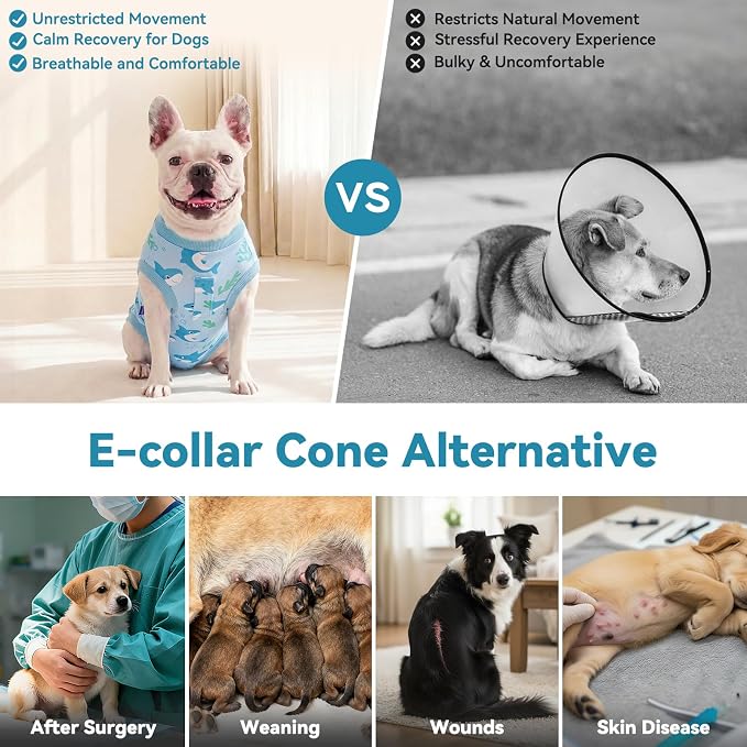 cyeollo Dog Surgery Recovery Suit, Soft Surgical Body Suits for Female Male Dog, Comfy Spay Neuter Onesie for Small Medium Dogs, E-Collar & Cone Alternative, Anti-Licking Wound Pet Clothes, Shark L