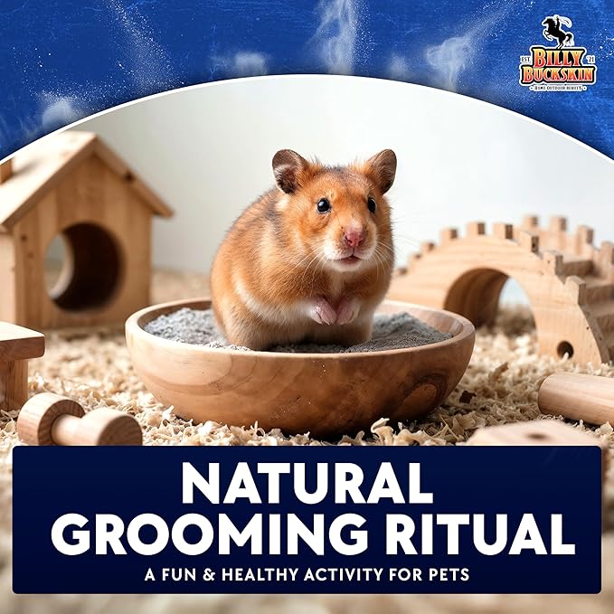 2.5 LB. Hamster Sand Bath - Dust Free, All Natural Volcanic Ash for Fur Health - Sand Bath for Chinchillas, Gerbils, Mice, Degus & All Small Pets - Made in USA - Hamster Accessories by Billy Buckskin